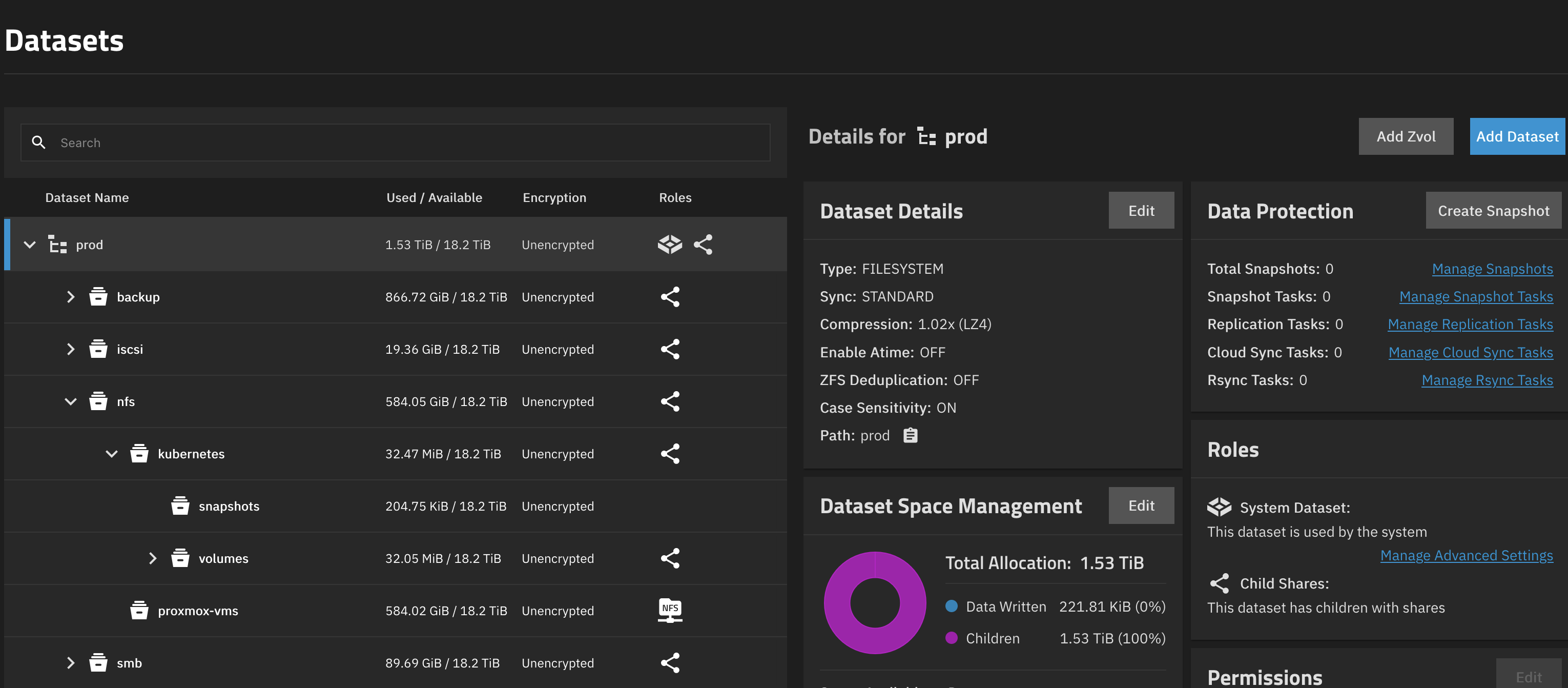 TrueNAS NFS datasets